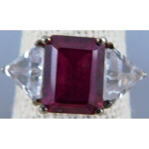7/790 Sterling Silver Ruby / CZ Ring Size 7